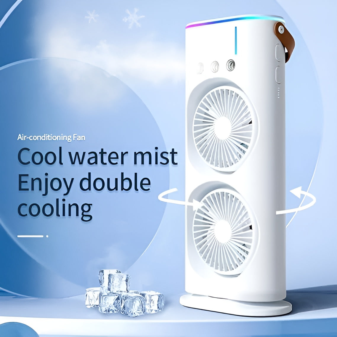 Rechargeable Portable Mini Double Fan Air Cooler With Mist Humidifier And Led Lighting, Mini Table Cooling Fan