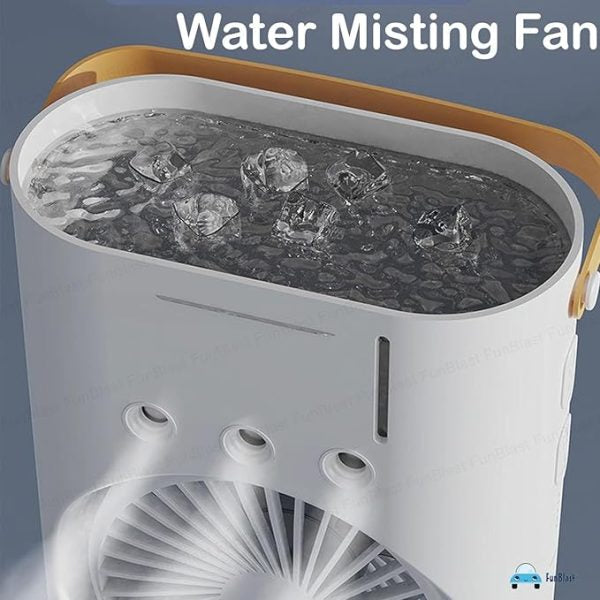 Rechargeable Portable Mini Double Fan Air Cooler With Mist Humidifier And Led Lighting, Mini Table Cooling Fan