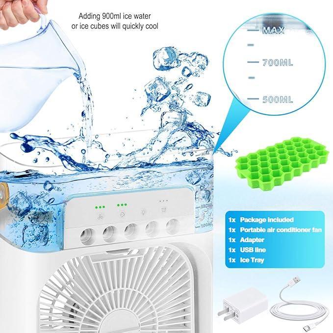 Portable Air Conditioner Fan Personal Cooler Desk Fan for Shop, Office, Kitchen, USB Powered Mini AC, Portable Humidifier Air Cooler Fan, Mini Cooler for Home (Mist Fan) with 3 Speed Modes
