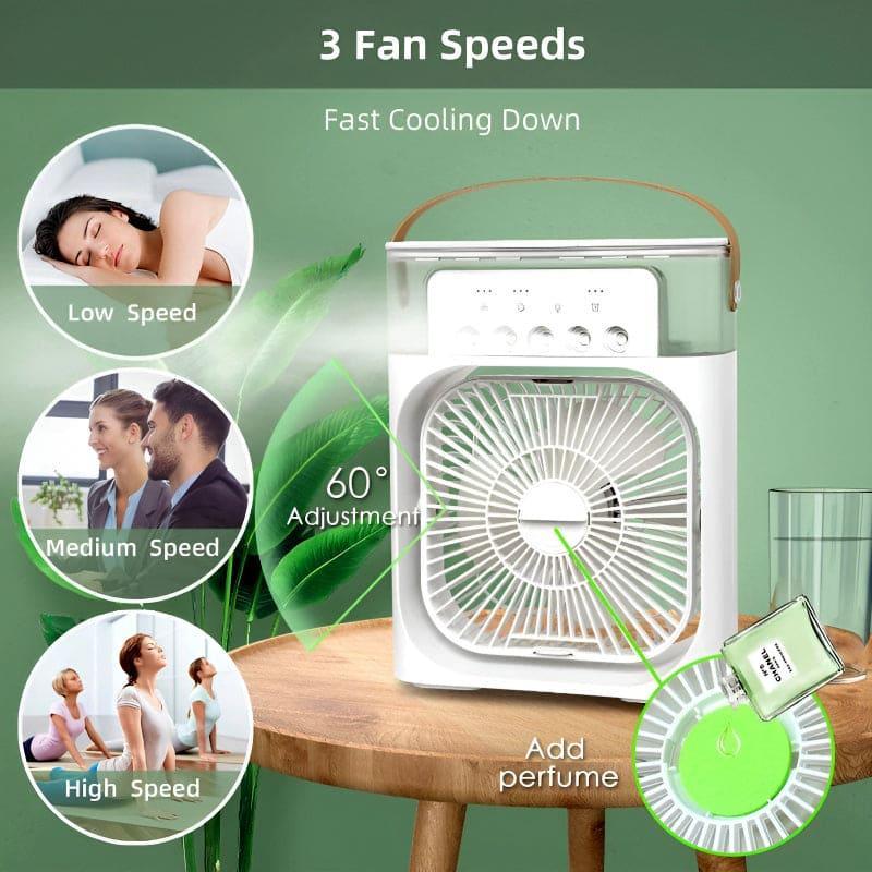 Portable Air Conditioner Fan Personal Cooler Desk Fan for Shop, Office, Kitchen, USB Powered Mini AC, Portable Humidifier Air Cooler Fan, Mini Cooler for Home (Mist Fan) with 3 Speed Modes