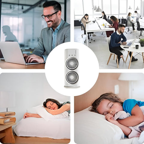 Rechargeable Portable Mini Double Fan Air Cooler With Mist Humidifier And Led Lighting, Mini Table Cooling Fan