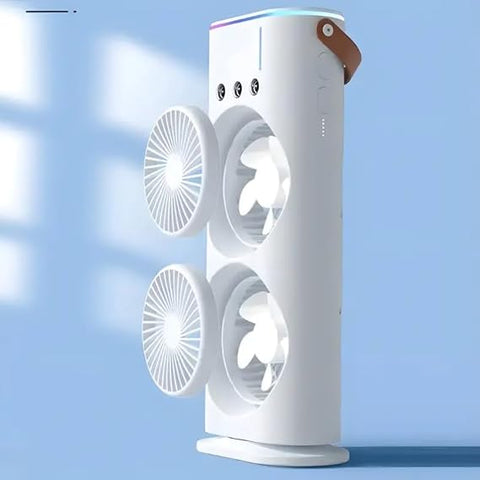 Rechargeable Portable Mini Double Fan Air Cooler With Mist Humidifier And Led Lighting, Mini Table Cooling Fan
