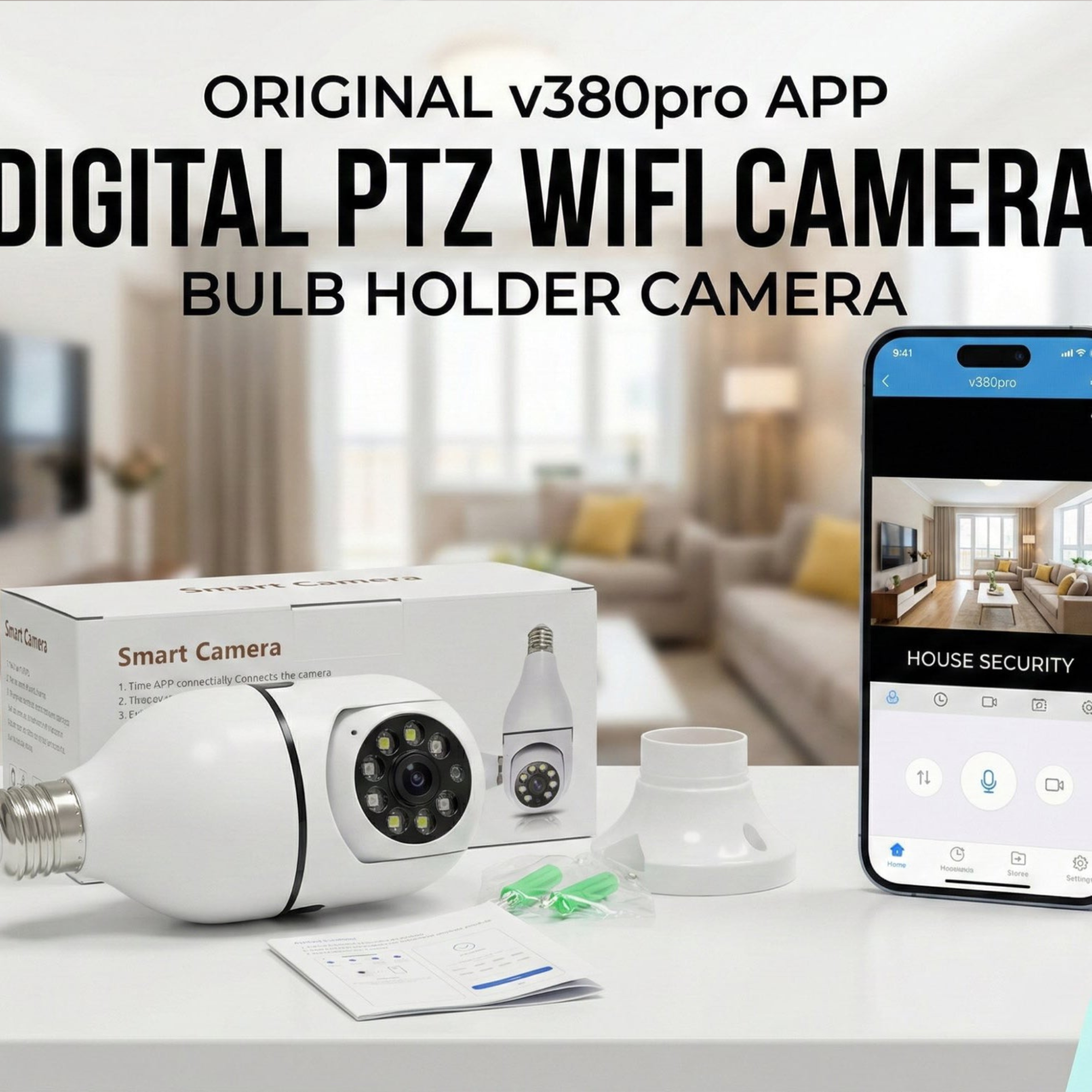 V380 Pro Smart Wireless Camera - WiFi Bulb Shape CCTV Security Camera