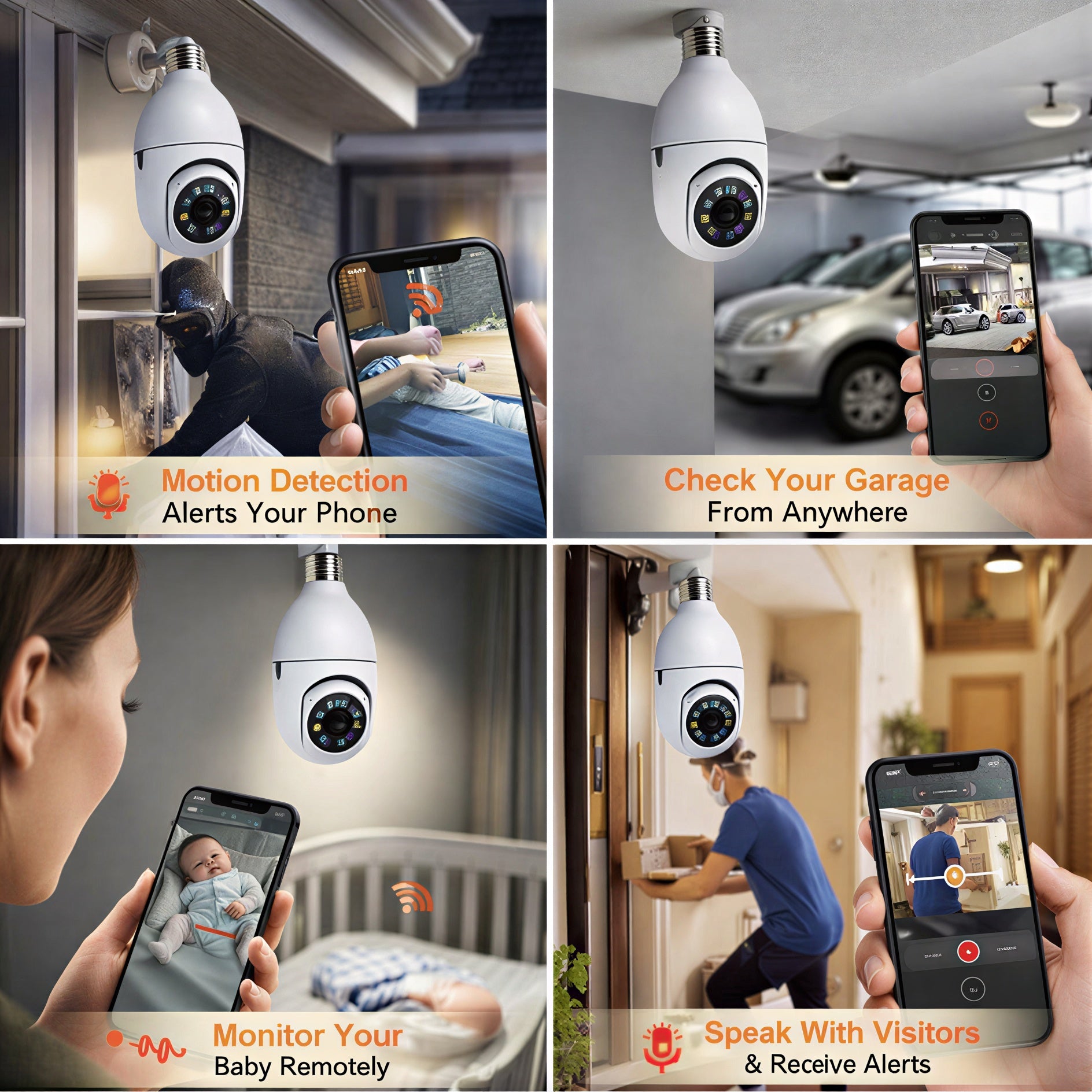 V380 Pro Smart Wireless Camera - WiFi Bulb Shape CCTV Security Camera